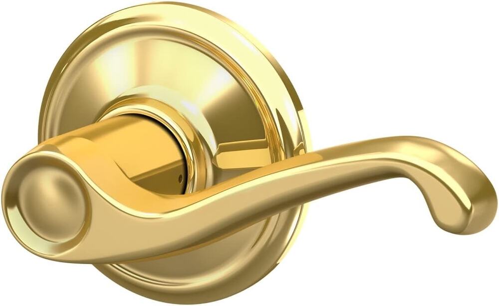 Schlage F10 V FLA 605 Flair Door Lever, Hall & Closet Passage Lock, Bright Brass
